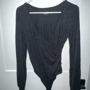 Abercrombie & Fitch Black Wrap Ruched Bodysuit